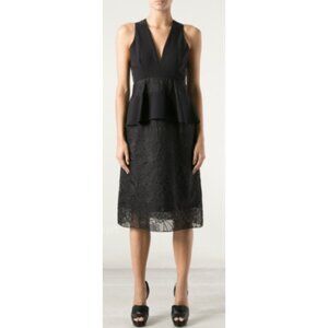 Thakoon Black Peplum Tiered Lace Sleeveless Dress